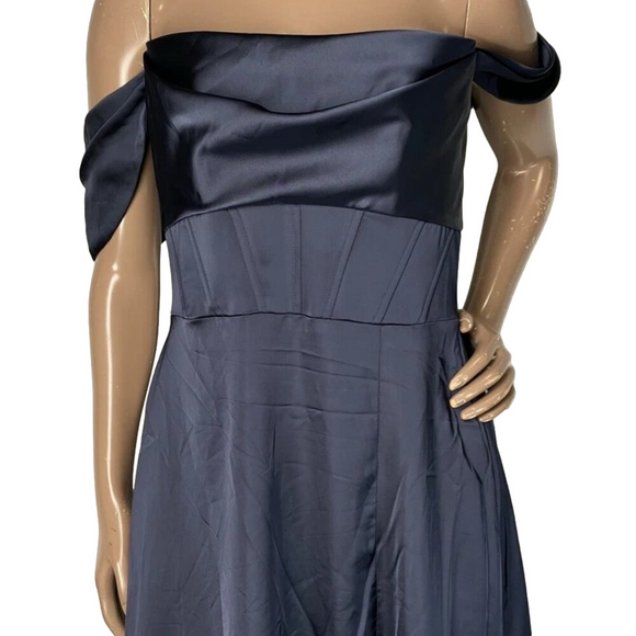 NEW AFTER-SIX Maxi Dress Midnight Navy Blue Size 6R | Off-Shoulder A-Line - Picture 1 of 6